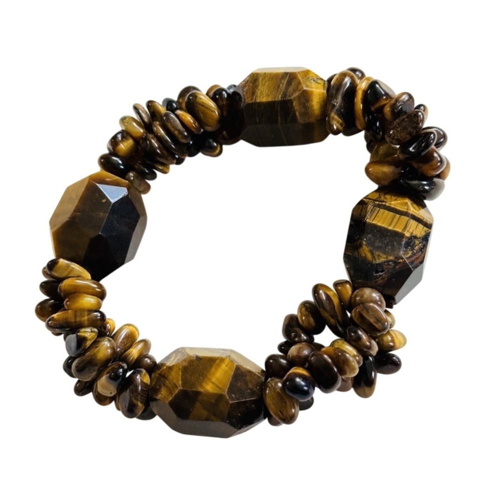 Tigers eye Stretch Bracelet Semiprecious Stone Genuine Beaded Chunky‎ Natural